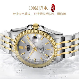 东方双狮(东方表 ORIENT)手表全自动机械男表 经典商务夜光防水钢带机械手表 日本进口儒雅牙边男士腕表 SER20001W0/间金白盘