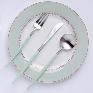 Cutipol葡萄牙餐具GOA果阿青瓷银西餐刀叉勺子筷子正餐三件套装18-10不锈钢北欧风 家用送礼 正餐勺