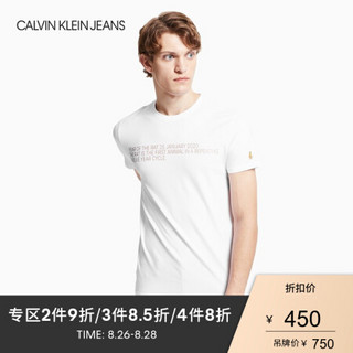 CK JEANS  男装撞色Logo圆领短袖T恤J314057 YAF-白色 M