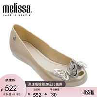 melissa梅丽莎2020春夏新品双蝴蝶结淑女通勤单鞋32773 米色/银色 8/39码