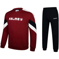 KELME/卡尔美 运动套装男士跑步休闲卫衣卫裤两件套韩版运动服 酒红 拼接款 XXL