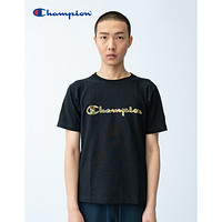 Champion冠军 REVERSE WEAVE 迷彩草写刺绣圆领短袖T恤男 黑色 XL