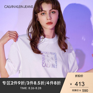 CK JEANS 2020春夏款女装 纯棉短袖圆领T恤J213774 YAF-白色 L