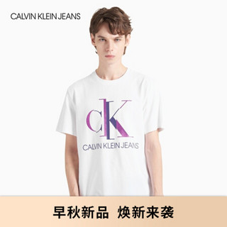 CK JEANS 2020秋冬新款 男装撞色LOGO圆领短袖T恤 J316904 YAF-白色 L