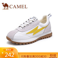 骆驼（CAMEL）女鞋 青春炫酷小闪电撞色拼接鞋面车缝线阿甘鞋 A03503657 米/灰/黄 35