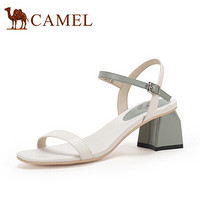 骆驼（CAMEL） 女鞋 时装百搭莫兰迪撞色细带中跟凉鞋 A02896623 米白/绿 39