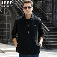 吉普JEEP 马甲男2020春秋背心外套抓绒卫衣马夹户外男装上衣 FSMS1478 黑色 M