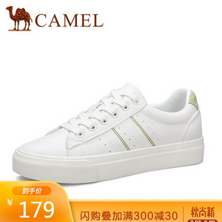 骆驼（CAMEL） 女士 百搭学生平底系带圆头小白鞋 A01278638 米/绿 39