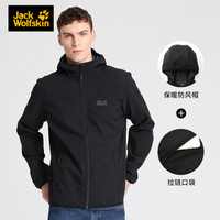 Jack Wolfskin/狼爪官方男装秋冬新品户外休闲舒适防风内里加绒软壳夹克外套1304001 1304001-6000/黑色/国际码 XL