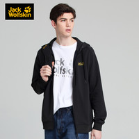 JackWolfskin狼爪官方男士秋冬新品户外舒适吸湿排汗干爽连帽开衫卫衣外套5720051 5720051-6000/黑色 L 180/108A