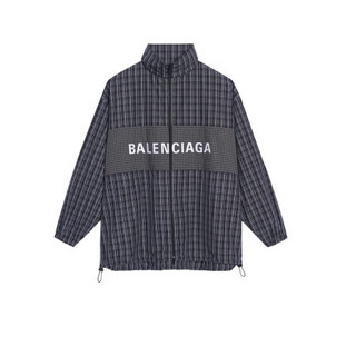 BALENCIAGA巴黎世家男装夹克黑白格纹时尚休闲高领宽松版型纯棉 48