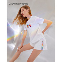 【彩虹系列】 CK JEANS 2020春夏新款女装 纯棉彩虹图案时尚短袖T恤 J214499 YAF-白色 L