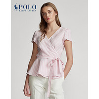 Ralph Lauren/拉夫劳伦女装 2020年夏季条纹亚麻裹身式女式衬衫21517 650-粉红色 S