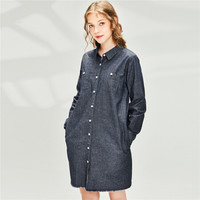 佐丹奴(Giordano) 连衣裙 佐丹奴(Giordano)女 裙棉质牛仔贴袋开胸衬衫连衣裙05460098 71深蓝 大码