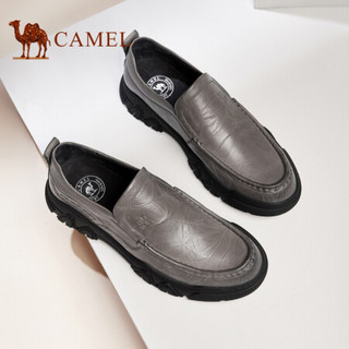 骆驼（CAMEL） 休闲套脚皮鞋圆头舒适通勤商务乐福鞋 A032155510 灰色 44