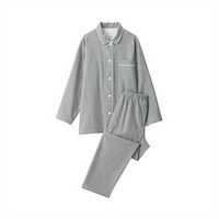 无印良品 MUJI 女式 无侧缝法兰绒 睡衣 纯棉 睡衣套装 家居服 灰色 L