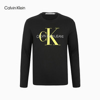 CK JEANS 2020秋冬款 男装纯棉层叠撞色LOGO长袖T恤 J316757 BEH-黑色 S