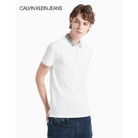 CK JEANS 2020秋冬新款 男装竖条纹LOGO领Polo衫短袖T恤 J315752 YAF-白色 L