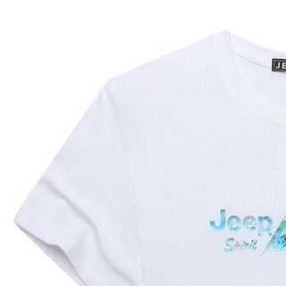吉普 JEEP男士时尚印花潮流短袖T恤2020夏季宽松休闲男装上衣 TX1289285 白色 L