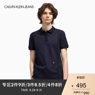 CK JEANS 2020春夏新款 男装棉质翻领Polo衫短袖T恤 J314448 CHW-藏青色 XL