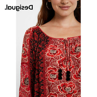 Desigual2020秋季新款女装七分袖花卉印花系带衬衫20WWBW513007