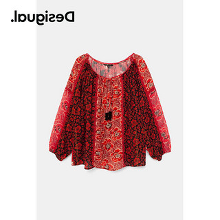 Desigual2020秋季新款女装七分袖花卉印花系带衬衫20WWBW513007