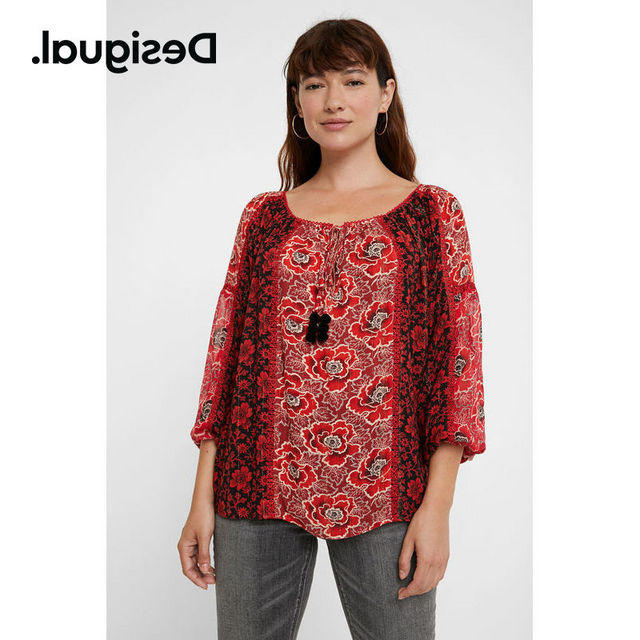 Desigual2020秋季新款女装七分袖花卉印花系带衬衫20WWBW513007