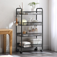 家杰优品 置物架 厨房置物架储物架收纳架 网篮手推车 可移动层架（四层 黑色）