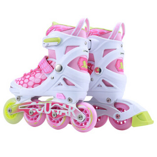 美洲狮溜冰鞋儿童 欧盟品质 闪光轮滑鞋男女 滑冰旱冰鞋成人 粉色单鞋 M(可调31-36码)
