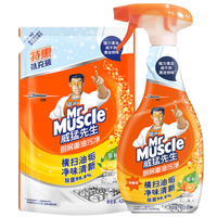 威猛先生(Mr Muscle) 油污净厨房重油污清洁剂油烟机清洗剂灶台油污净 1瓶+1袋补充装