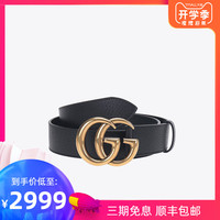 Gucci/古驰男士腰带双G做旧皮带黑色金扣头时尚腰带406831 DJ20T