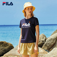 FILA 斐乐官方 女子短袖T恤2020夏新款运动时尚百搭蝴蝶刺绣短袖t 传奇蓝-NV 155/76A/XS