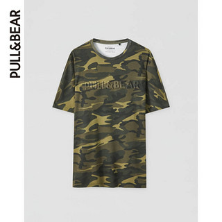 PULL&BEAR 男士夏季短袖基本款凸纹徽标T恤时尚ins迷彩 05234745