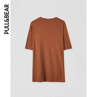 PULL&BEAR 男士夏季短袖基本款凸纹徽标T恤时尚ins棕色 05234745