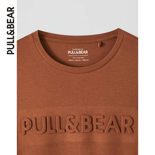 PULL&BEAR 男士夏季短袖基本款凸纹徽标T恤时尚ins棕色 05234745