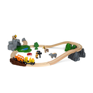 brio野外探险套装小火车轨道玩具木质动物园仿真模型儿童男孩益智