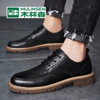 木林森男鞋韩版英伦秋季皮鞋男潮流男士黑色商务休闲鞋黑色潮鞋男