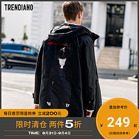 【清】TRENDIANO男装冬装个性人物图案连帽风衣外套潮 黑色090 M