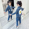 女童网红牛仔套装2020新款韩版中大童洋气春秋装儿童短款两件套潮