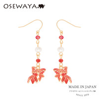 OSEWAYA淡水珍珠耳环2020新款潮红色金鱼耳钉日韩精灵耳坠女耳饰