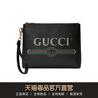 Gucci/古奇男士黑色GucciPrint系列牛皮手拿包