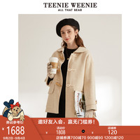 TeenieWeenie小熊中长款毛呢外套大衣牛角扣女2020秋装新品