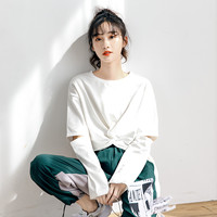 白色t恤女宽松韩版长袖秋季2020新款洋气短款上衣ins潮小众设计感