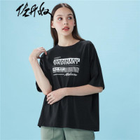 佐丹奴（Giordano） T恤 佐丹奴T恤女装字母印花棉质上衣女生宽松圆领短袖t恤13390206 01标志黑 小码