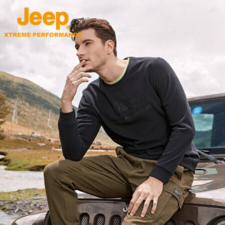 Jeep户外抓绒衣男 透气保暖男式抓绒衣柔软舒适摇粒绒圆领套头衫 4290 品牌黑 M(170)
