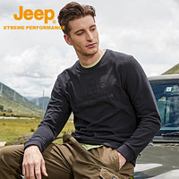 Jeep户外抓绒衣男 透气保暖男式抓绒衣柔软舒适摇粒绒圆领套头衫 4290 品牌黑 M(170)