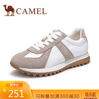 骆驼（CAMEL）女鞋 百搭休闲撞色拼接鞋面厚底运动阿甘鞋 A03503656 白/杏 37