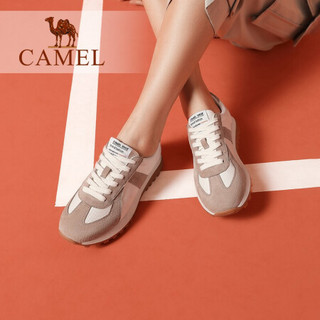 骆驼（CAMEL）女鞋 百搭休闲撞色拼接鞋面厚底运动阿甘鞋 A03503656 白/杏 37