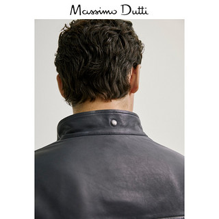 Massimo Dutti男装 2020秋季新款 海军蓝真皮男士夹克外套 03319999400