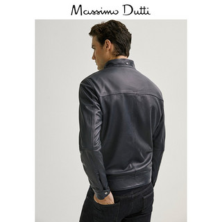 Massimo Dutti男装 2020秋季新款 海军蓝真皮男士夹克外套 03319999400